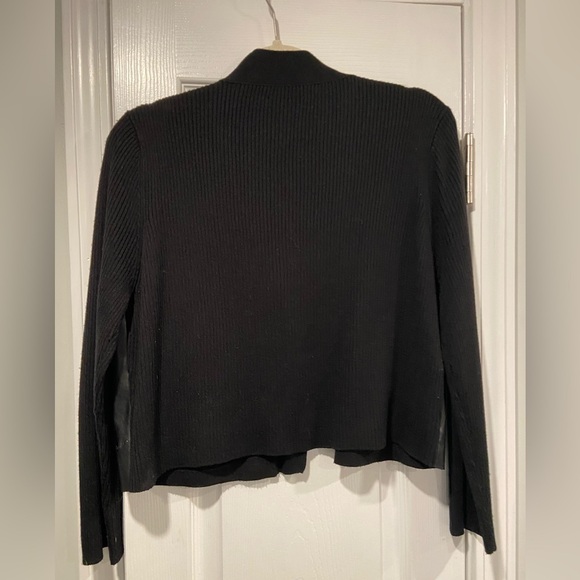 Calvin Klein Size XL Black Ribbed Knit Faux Leather Panel Open Front Cardigan - Picture 10 of 11